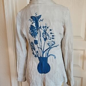 Silk Hand Printed Lightweight Jacket with Blue Floral Design